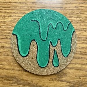 Green Grime Drip Painted Cork Coaster